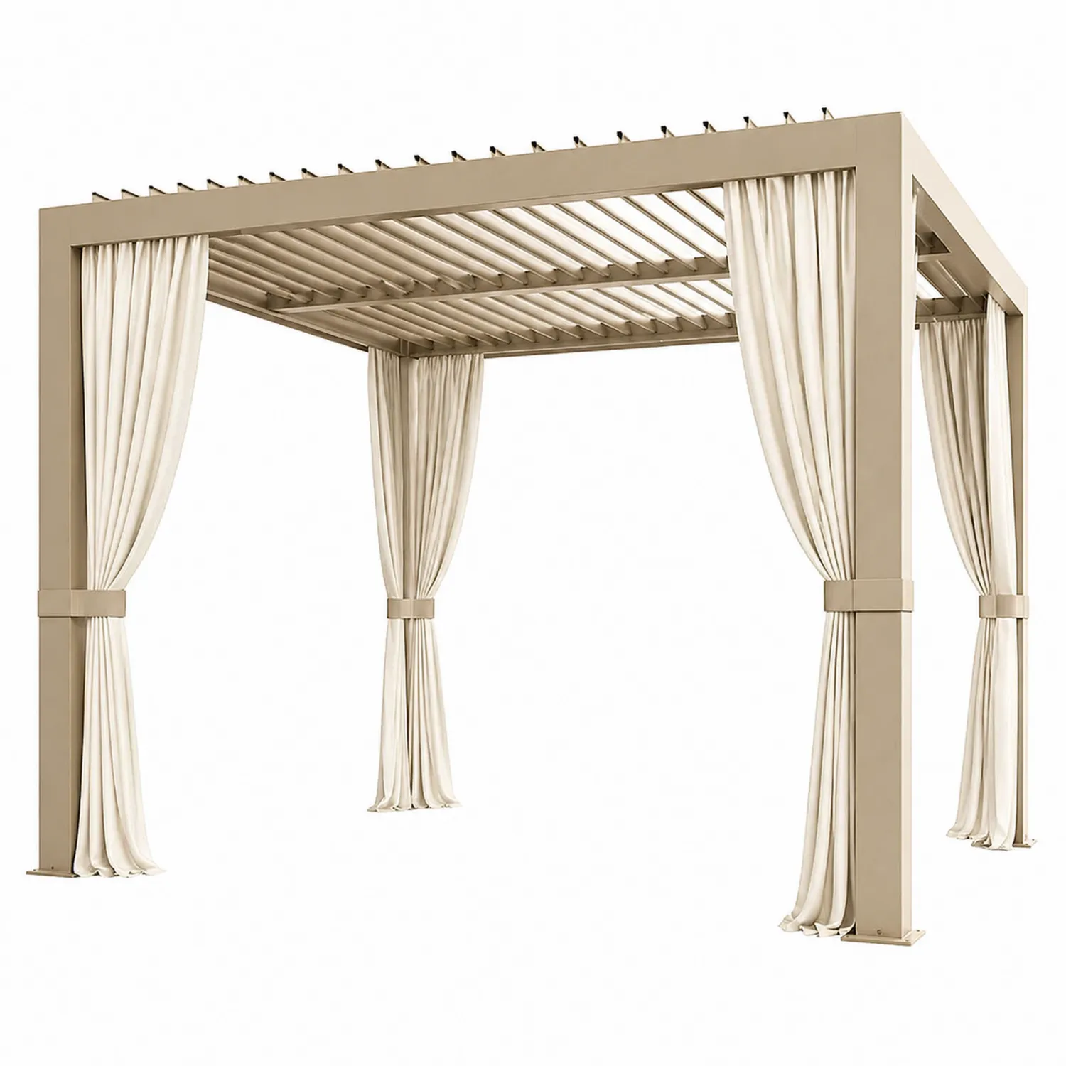 Aluminium Pergola mit Vorhängen Beige 300x300x250 cm-Lumverohome