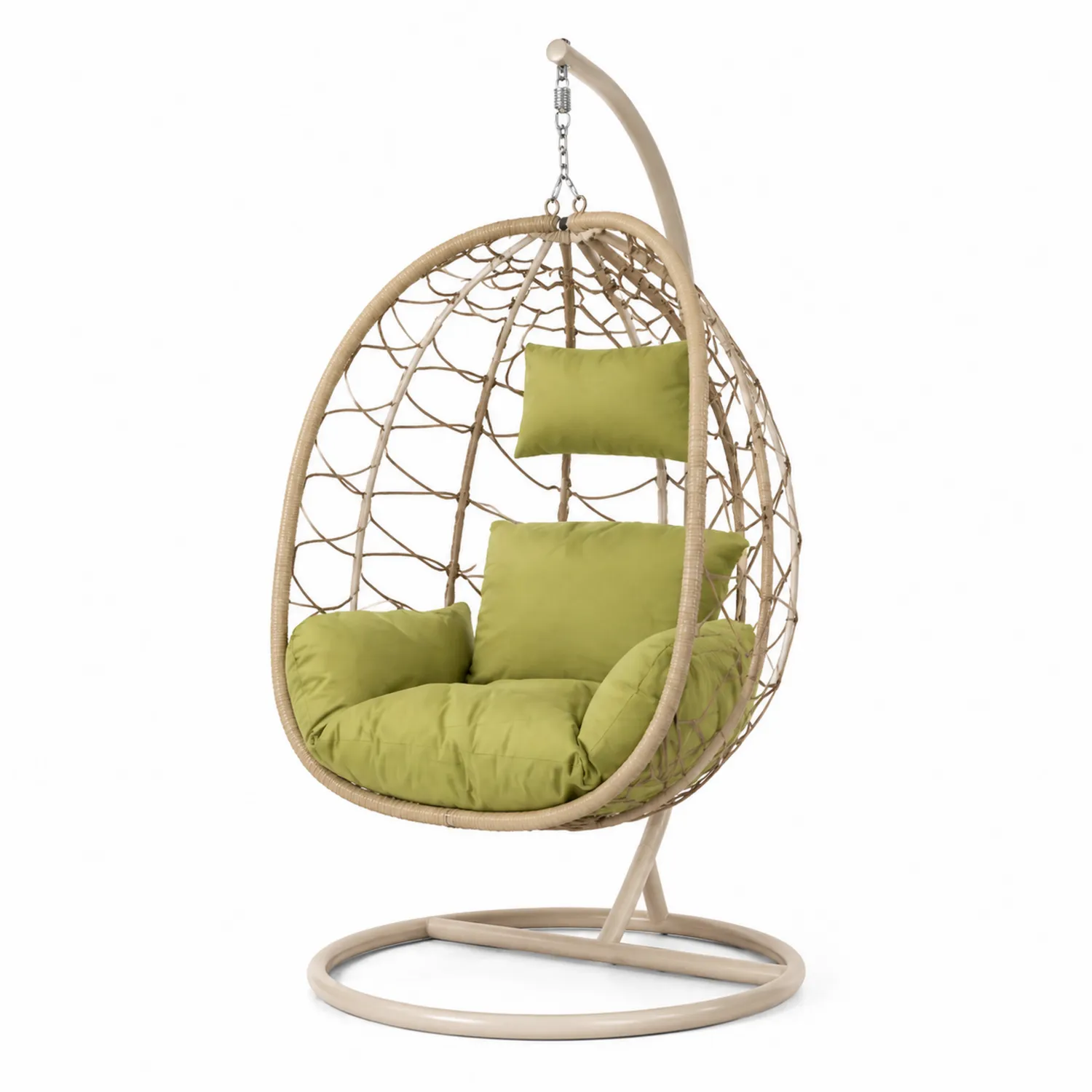 Rattan-Hängesessel mit Stahlgestell und Polyesterkissen, Grün-Lumverohome