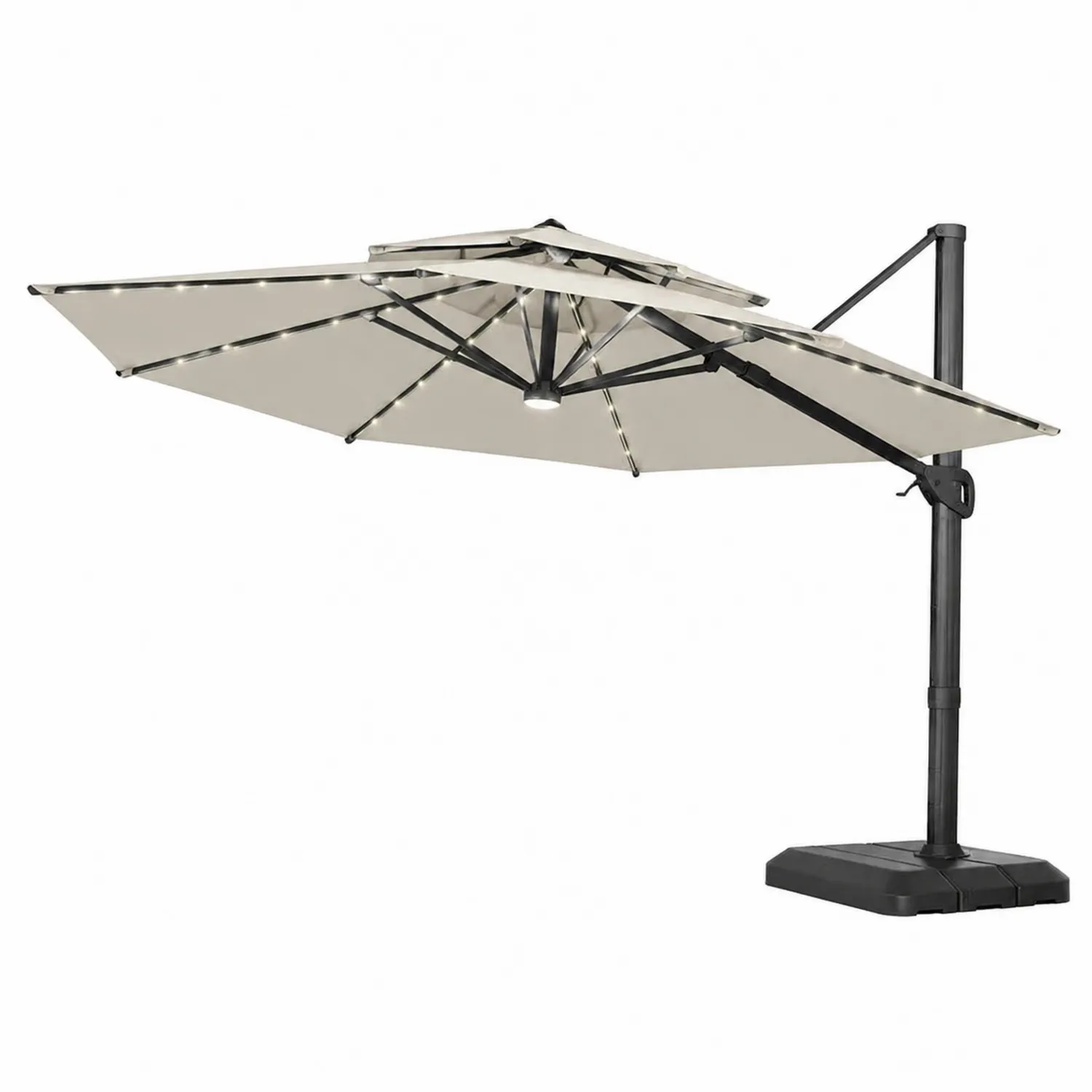 Aluminium Ampelschirm Rund 300 cm mit LED Beleuchtung Beige-Lumverohome