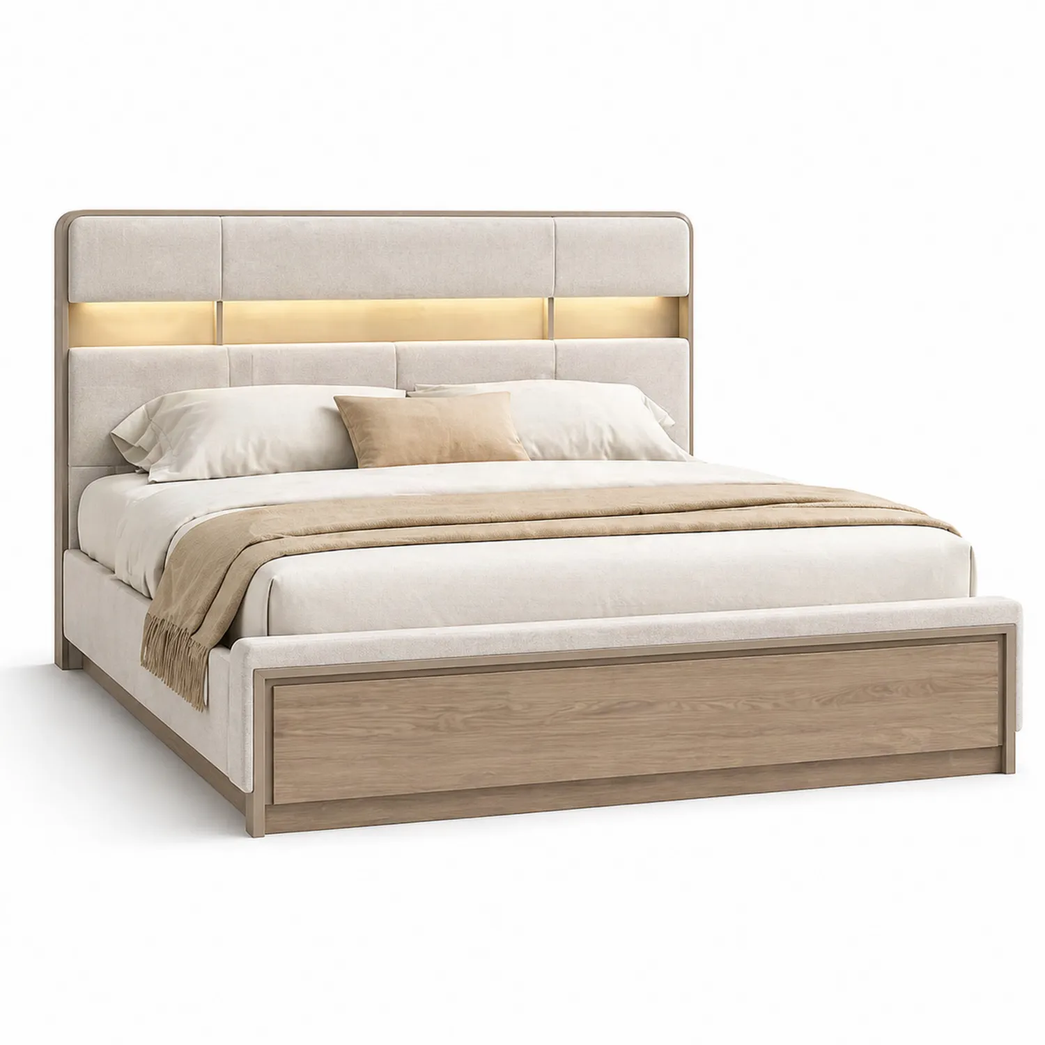 Holzbett mit gepolstertem Kopfteil 200x180 cm Beige-Lumverohome