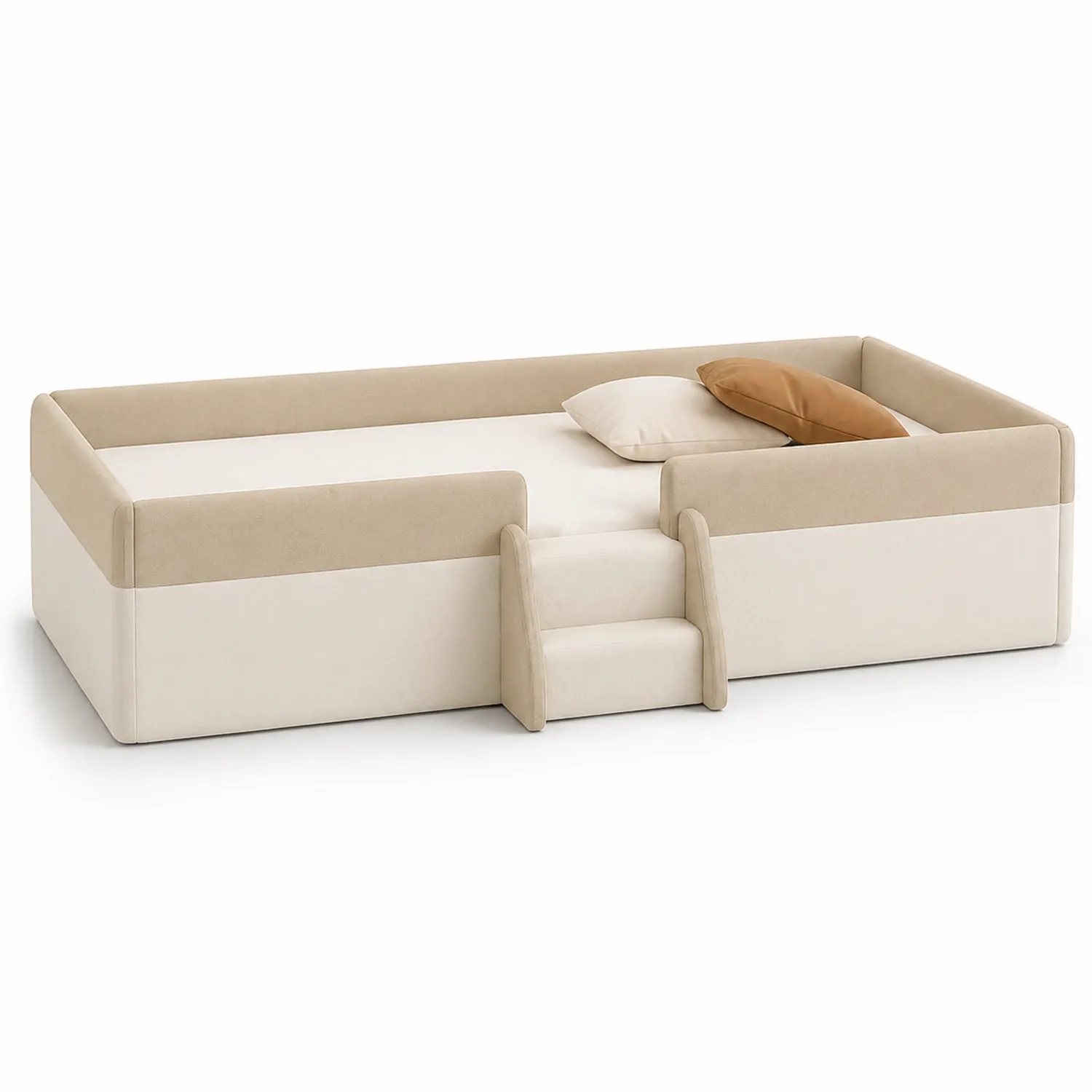Kinderbett mit Treppe Stoff Beige 200x90 cm-Lumverohome