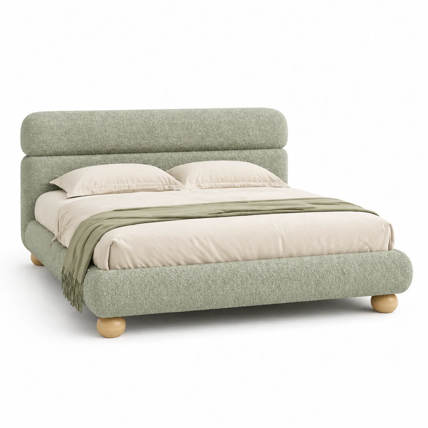 Polsterbett mit Holzfüßen und Polyester in Grün 200x160 cm-Lumverohome