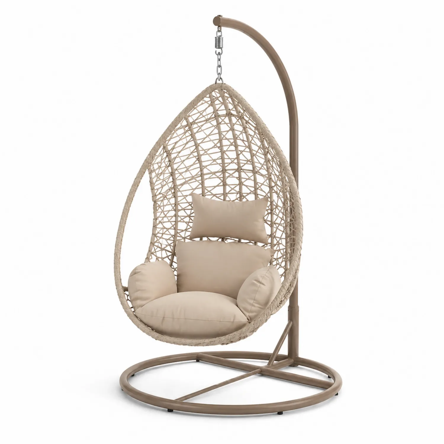 Hängesessel aus Rattan mit Metallrahmen und Polstern in Beige-Lumverohome