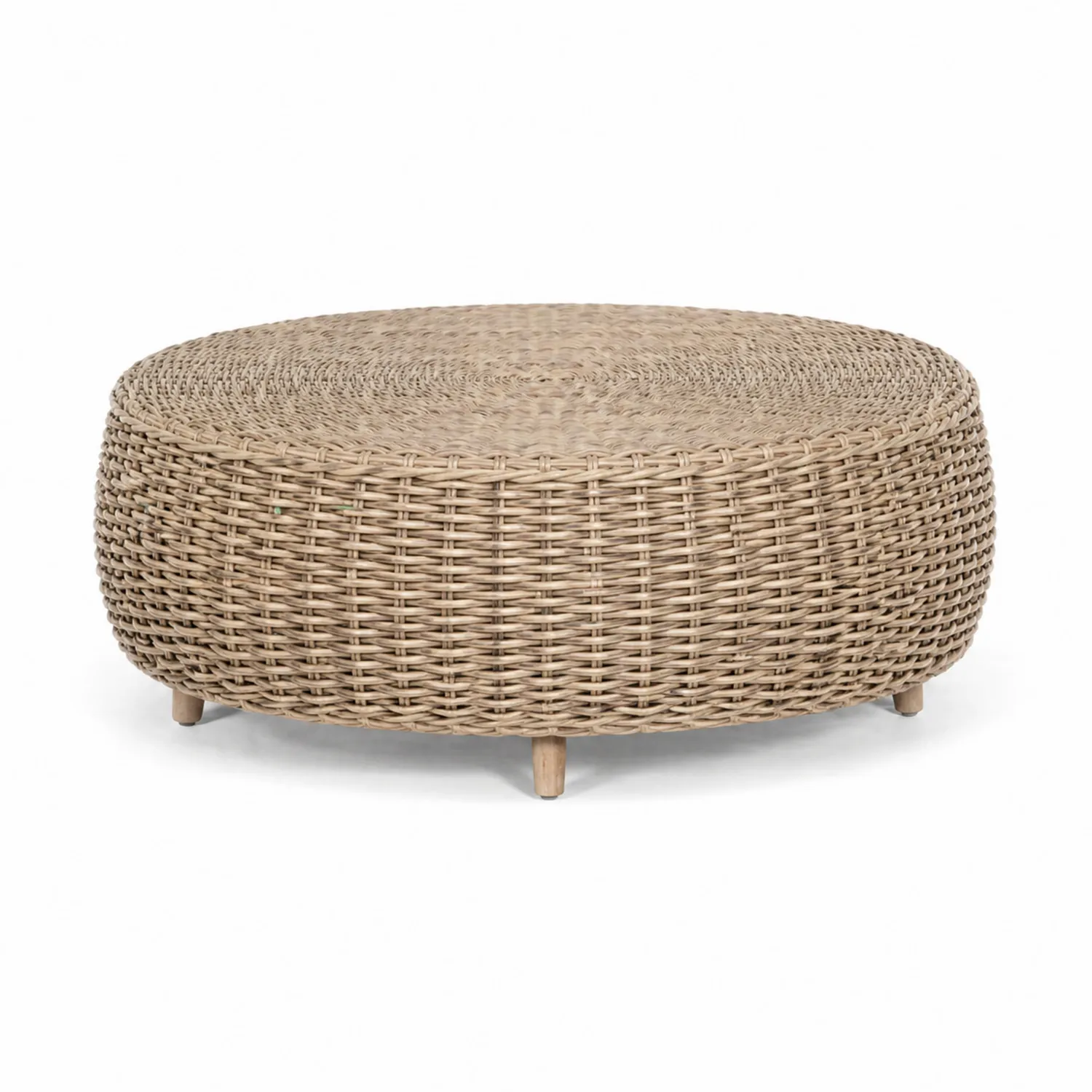 Runder Couchtisch aus PE-Rattan und Holz, Durchmesser 90 cm, Natur-Lumverohome