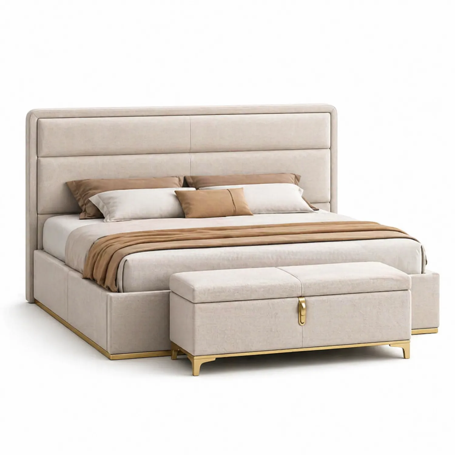Polsterbett aus Leinenstoff mit Aufbewahrungsbank Beige-Lumverohome