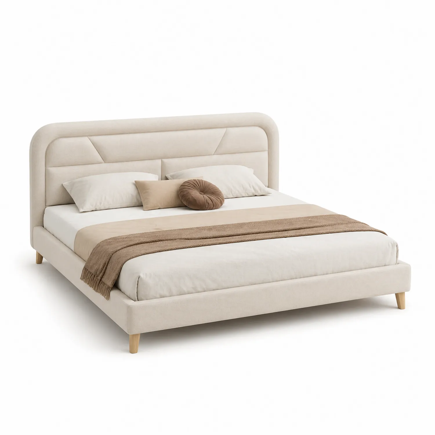Doppelbett Holzrahmen Stoffpolsterung 180x200 cm Beige-Lumverohome