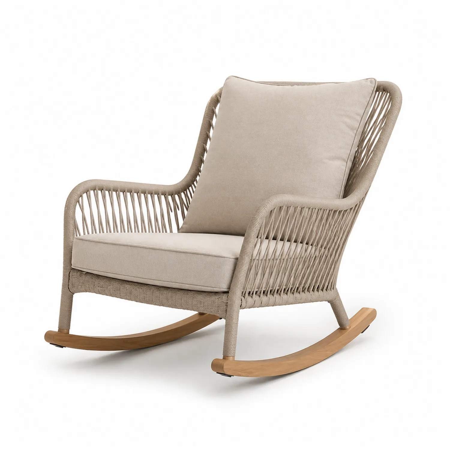 Outdoor-Schaukelstuhl Polyestergewebe Holz Beige-Lumverohome