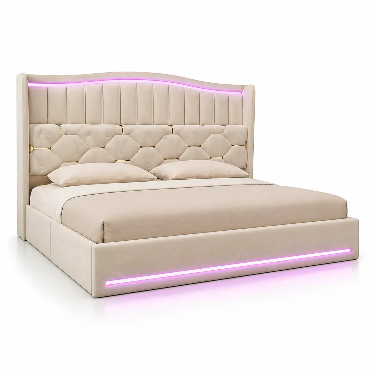 Doppelbett Samt Beige mit LED-Beleuchtung 180x200 cm-Lumverohome