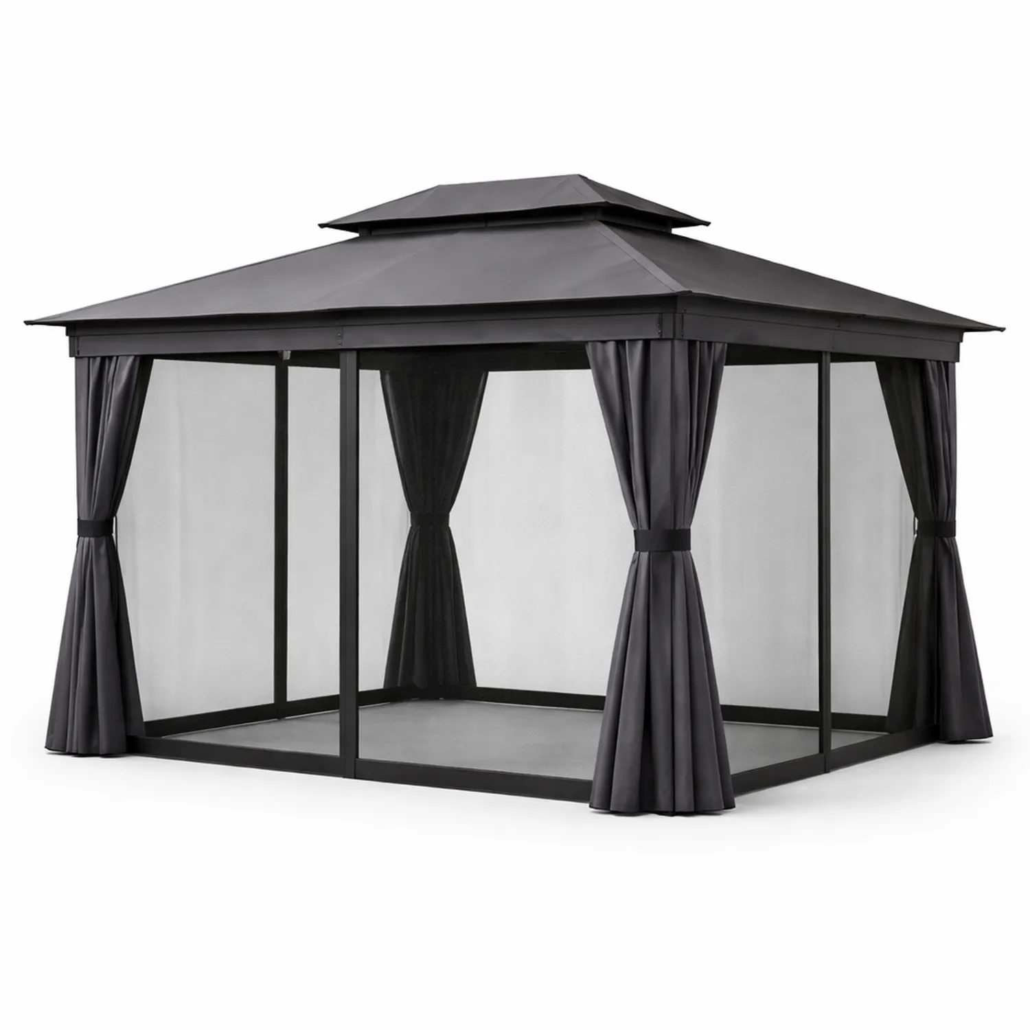 Aluminium Gartenpavillon 3x4m mit grauen Vorhängen und Doppeldach-Lumverohome