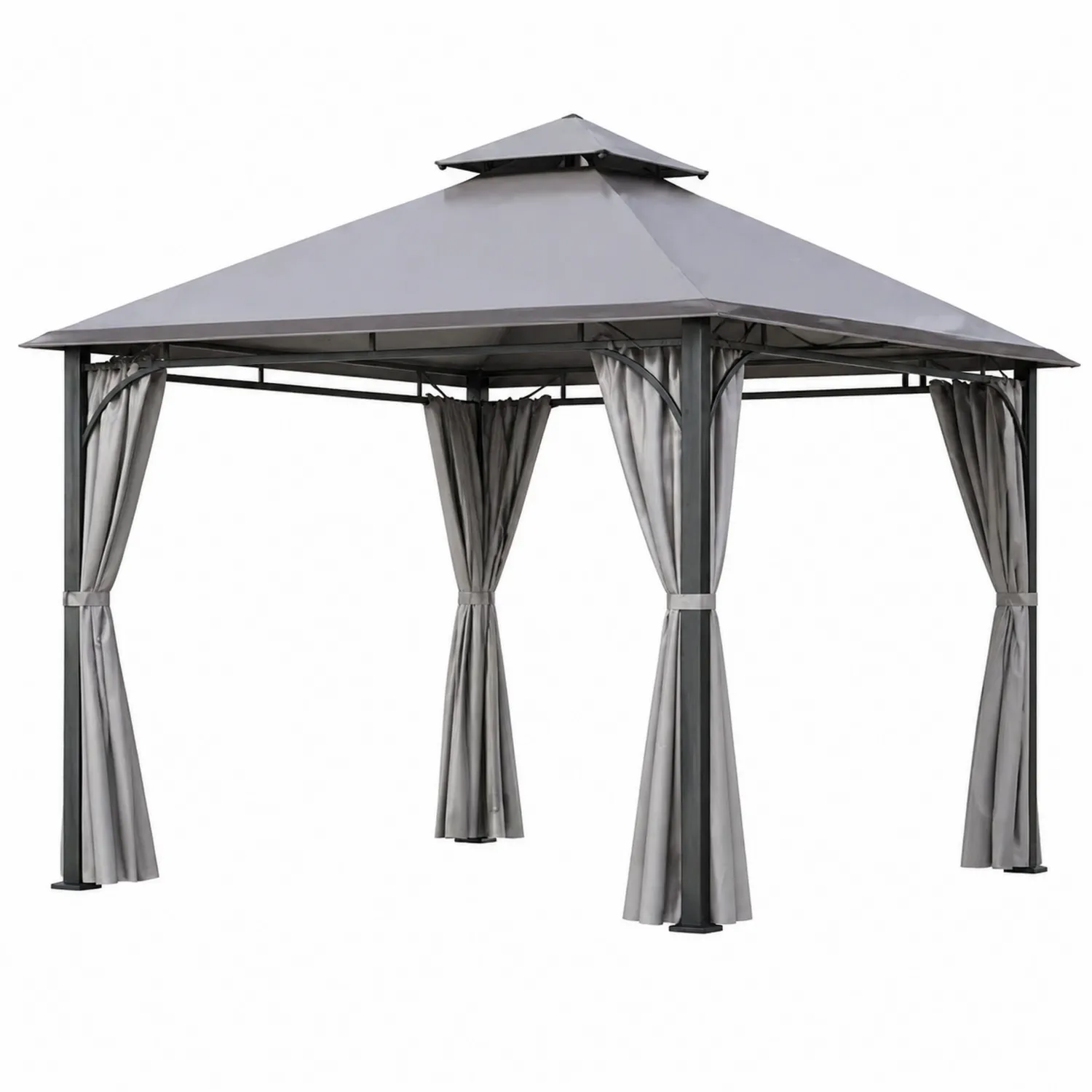 Pavillon Aluminium Grau 3x3m Quadrat mit PVC-Dach und Vorhängen-Lumverohome