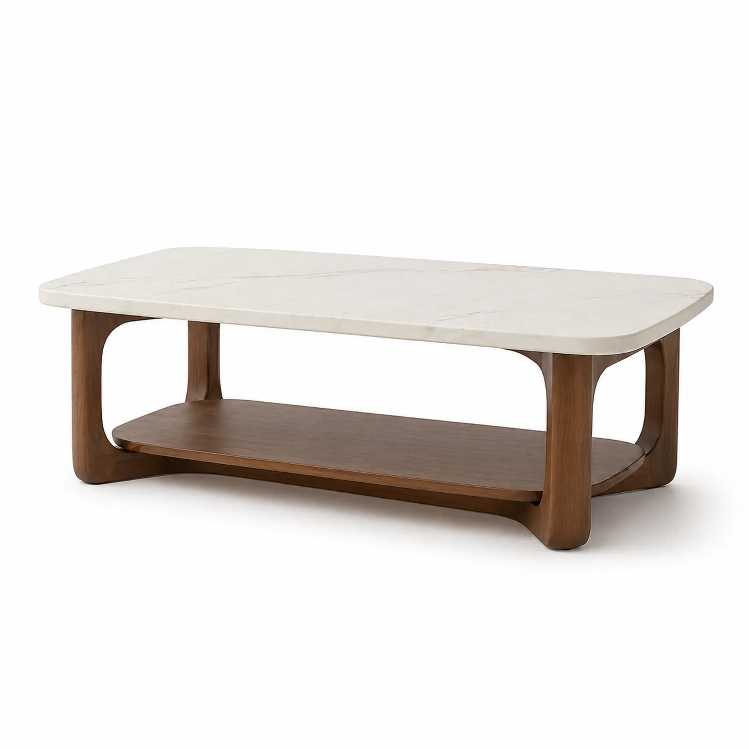 Marmortisch Weiß und Walnussholz 120x60x40 cm-Lumverohome