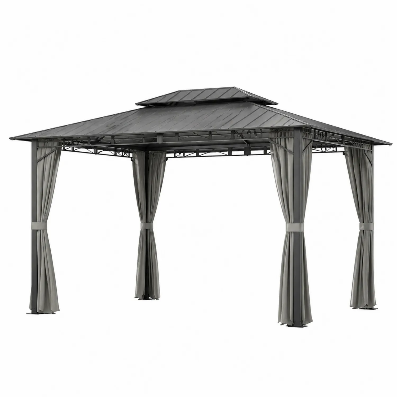 Pavillon mit Metallrahmen und Polyester-Stoffvorhängen Grau 3x3m-Lumverohome