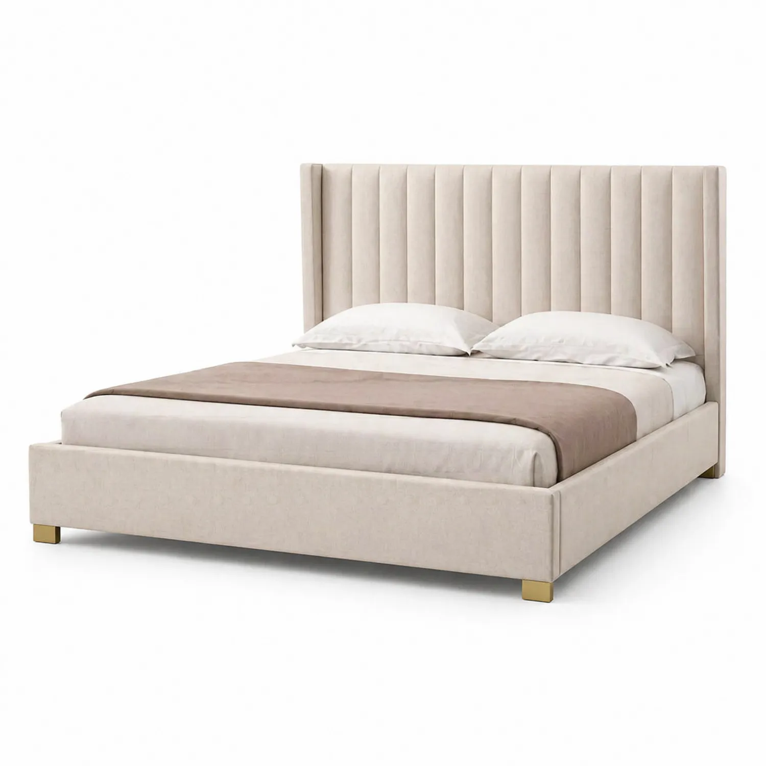 Polsterbett aus Polyester-Samt Beige 200x180 cm-Lumverohome
