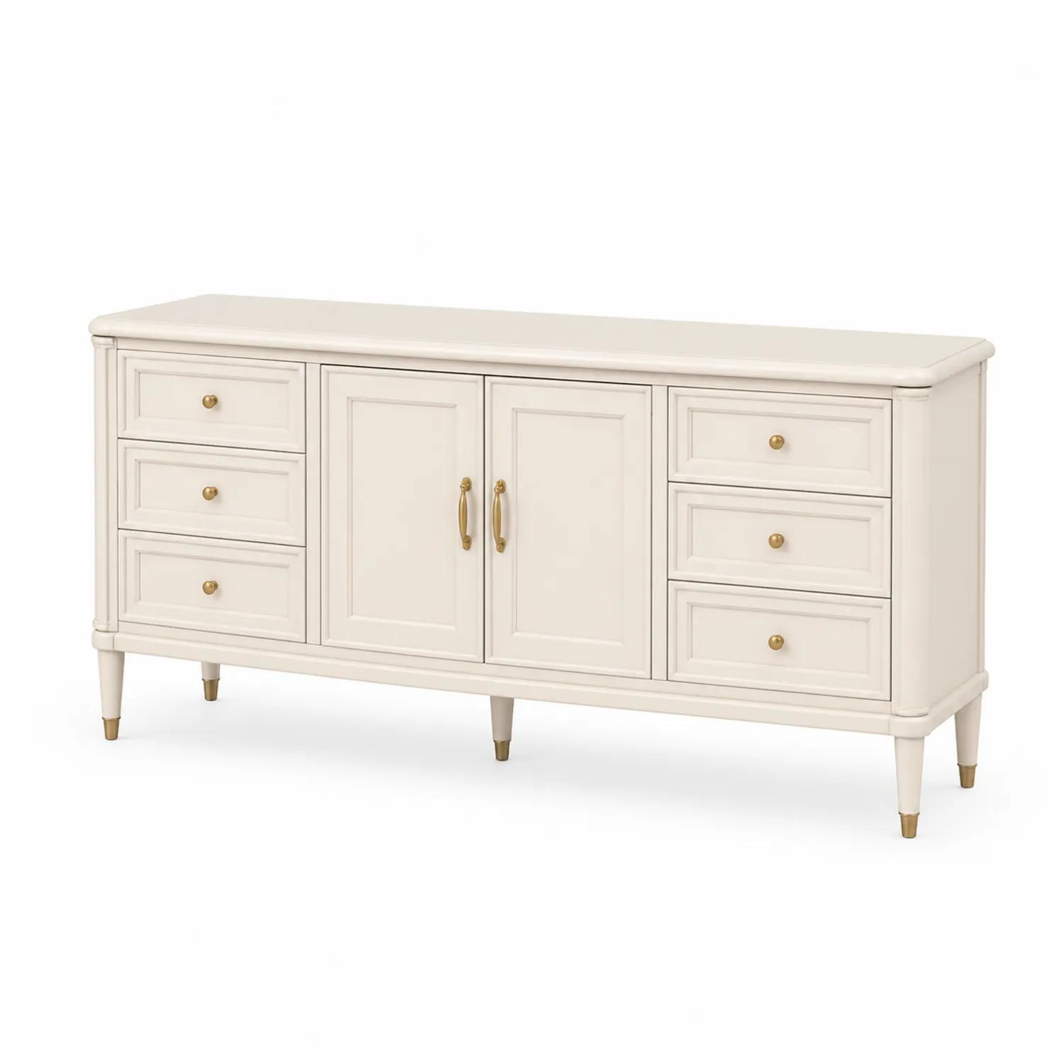 Sideboard Holz Kommode mit 6 Schubladen und 2 Türen Elfenbein-Lumverohome