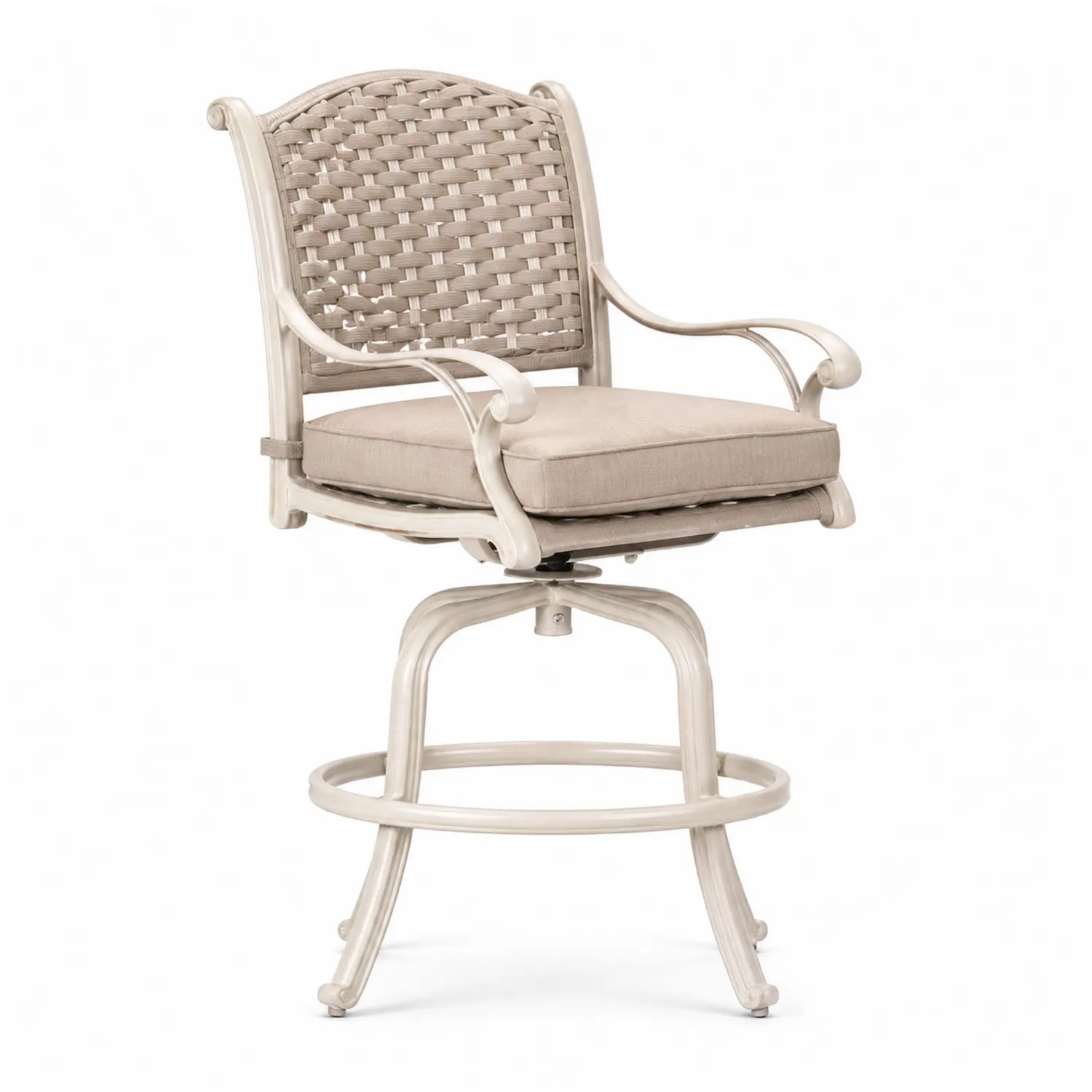 Aluminium Barstuhl mit Geflecht und Sitzpolster in Beige-Lumverohome