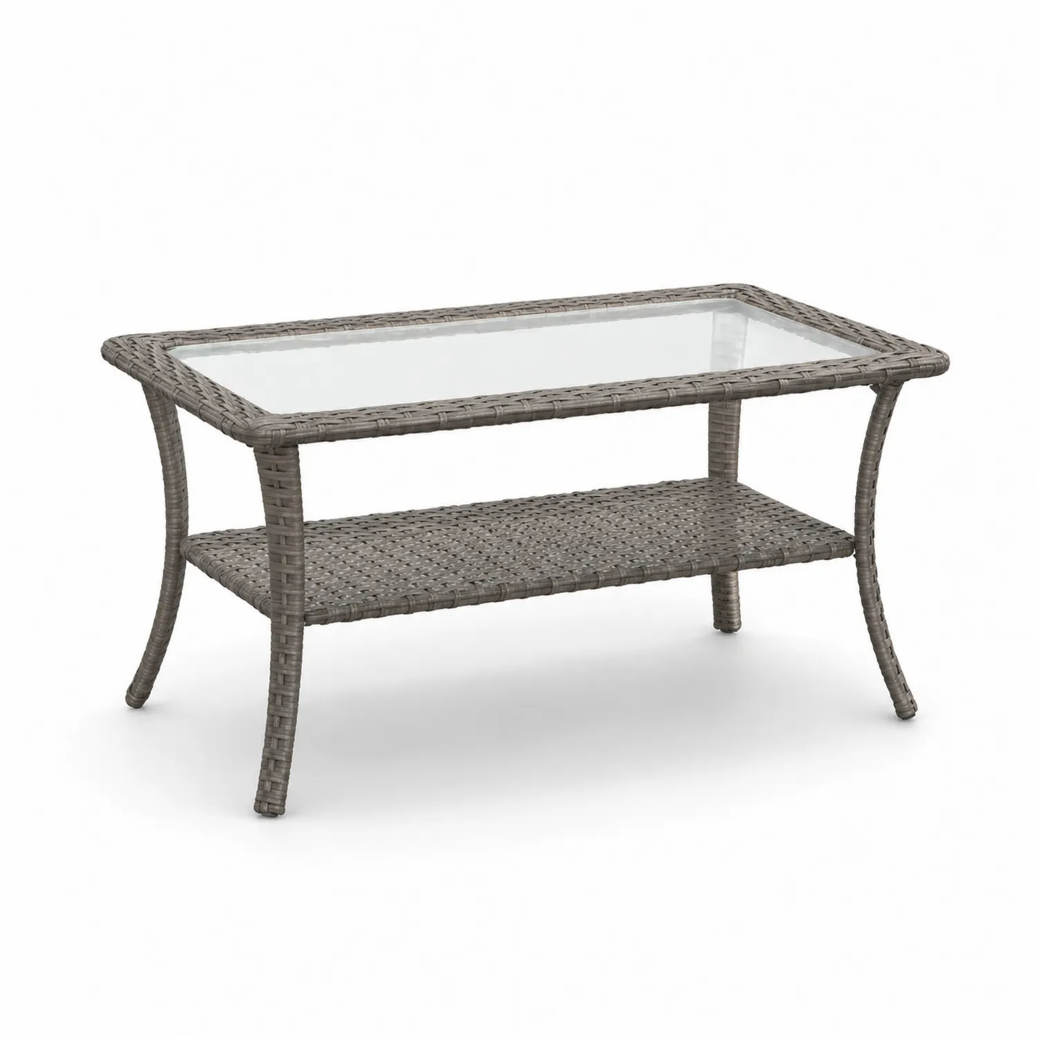 Gartentisch Polyrattan Glasplatte Rechteckig 120x60x50 cm Grau-Benrayzen