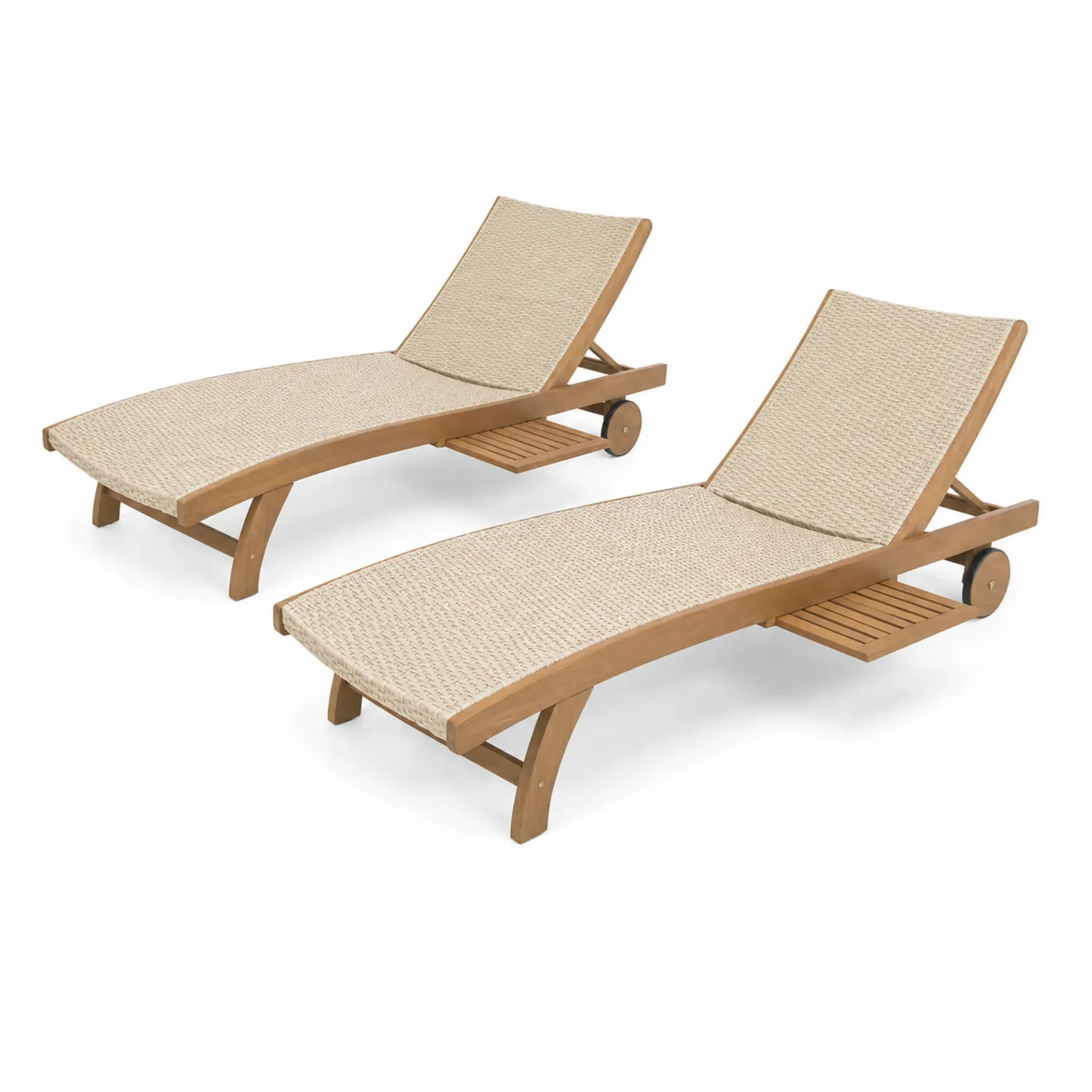 Verstellbare Gartenliegen aus Akazienholz und Polyestergeflecht, 2er-Set, Beige-Benrayzen