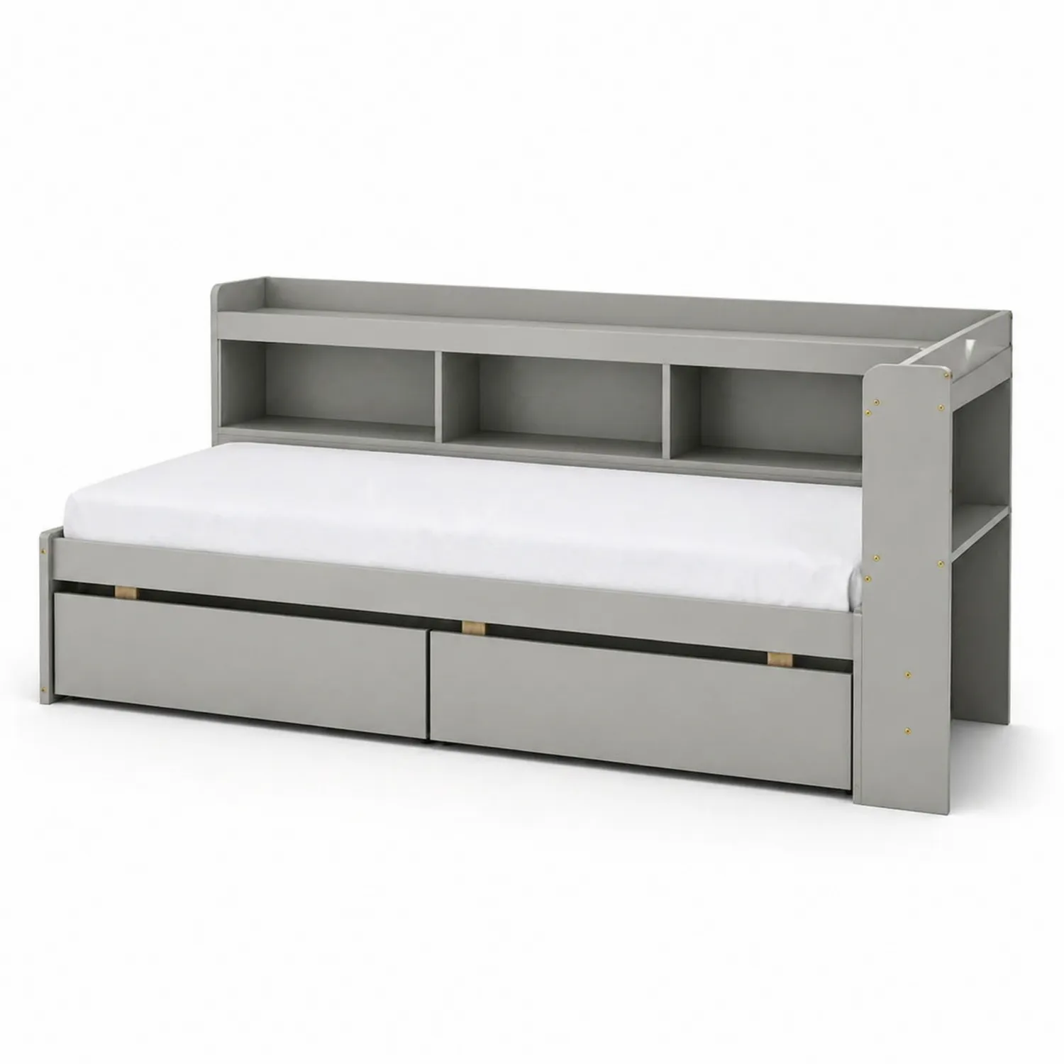 Grau Massivholzbett mit Regalen und Schubladen 200x90 cm-Benrayzen