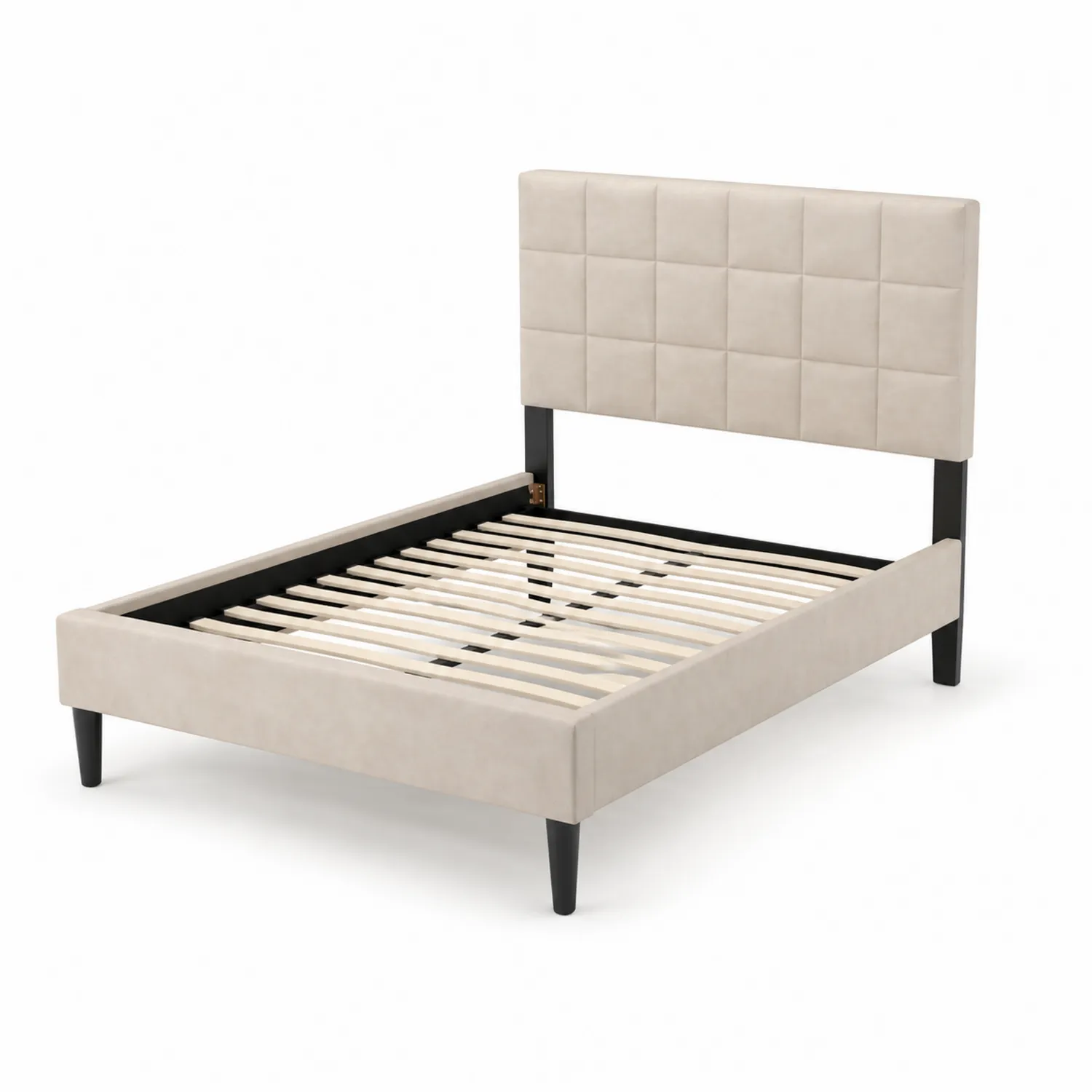Polsterbett aus Eichenholz mit Polyesterbezug in Beige 200x140 cm-Benrayzen