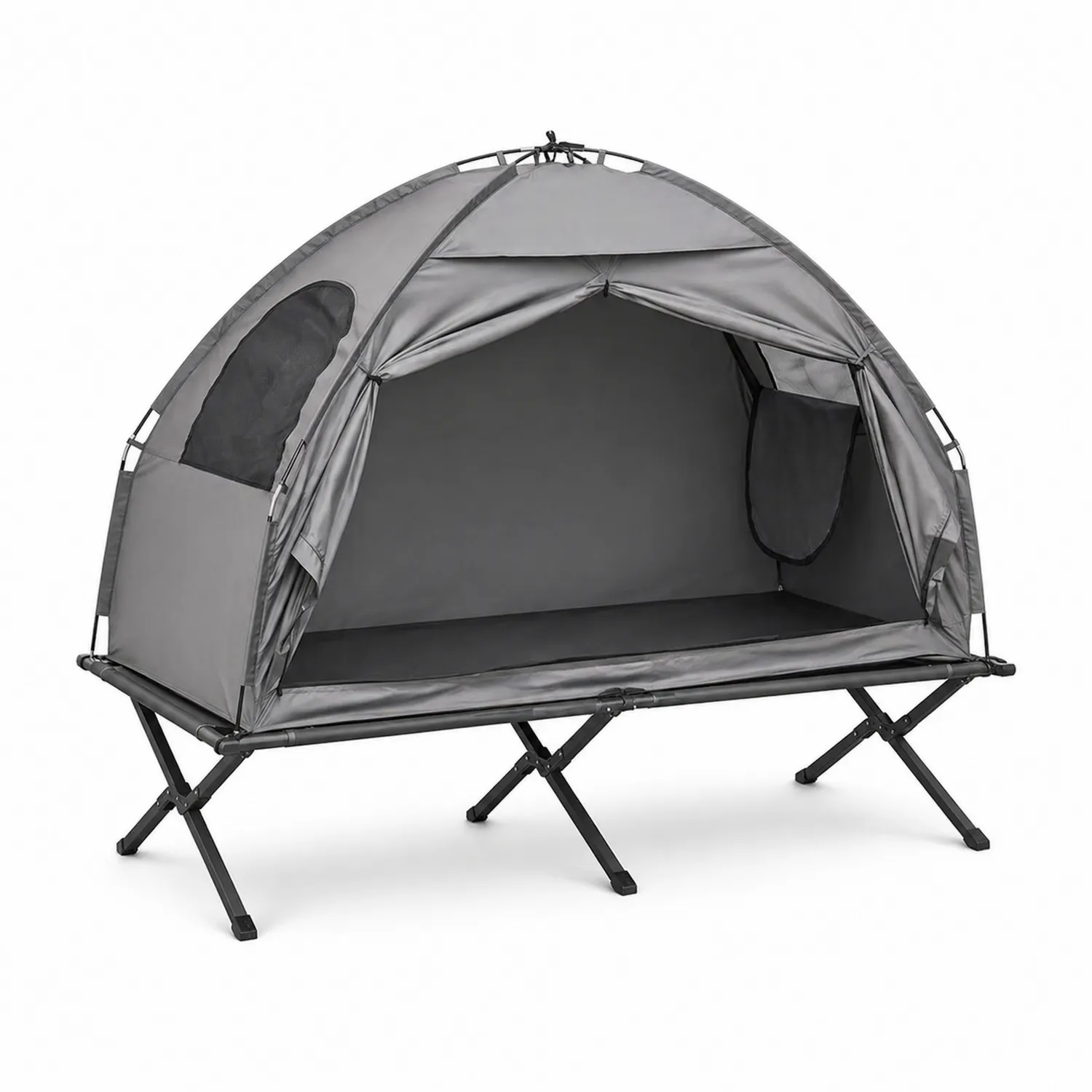 Campingzelt mit Klappbett Polyester Stahl Grau-Benrayzen