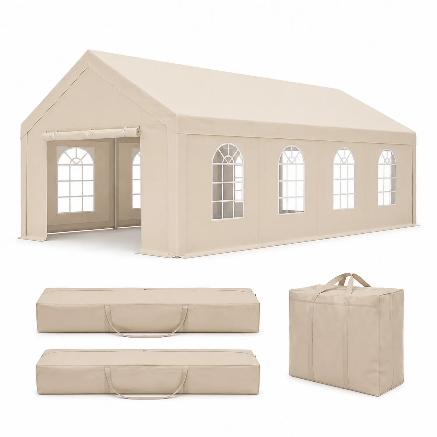 Gartenpavillon Outdoor-Zelt Beige Polyester PVC-Fenster 6x3m-Benrayzen