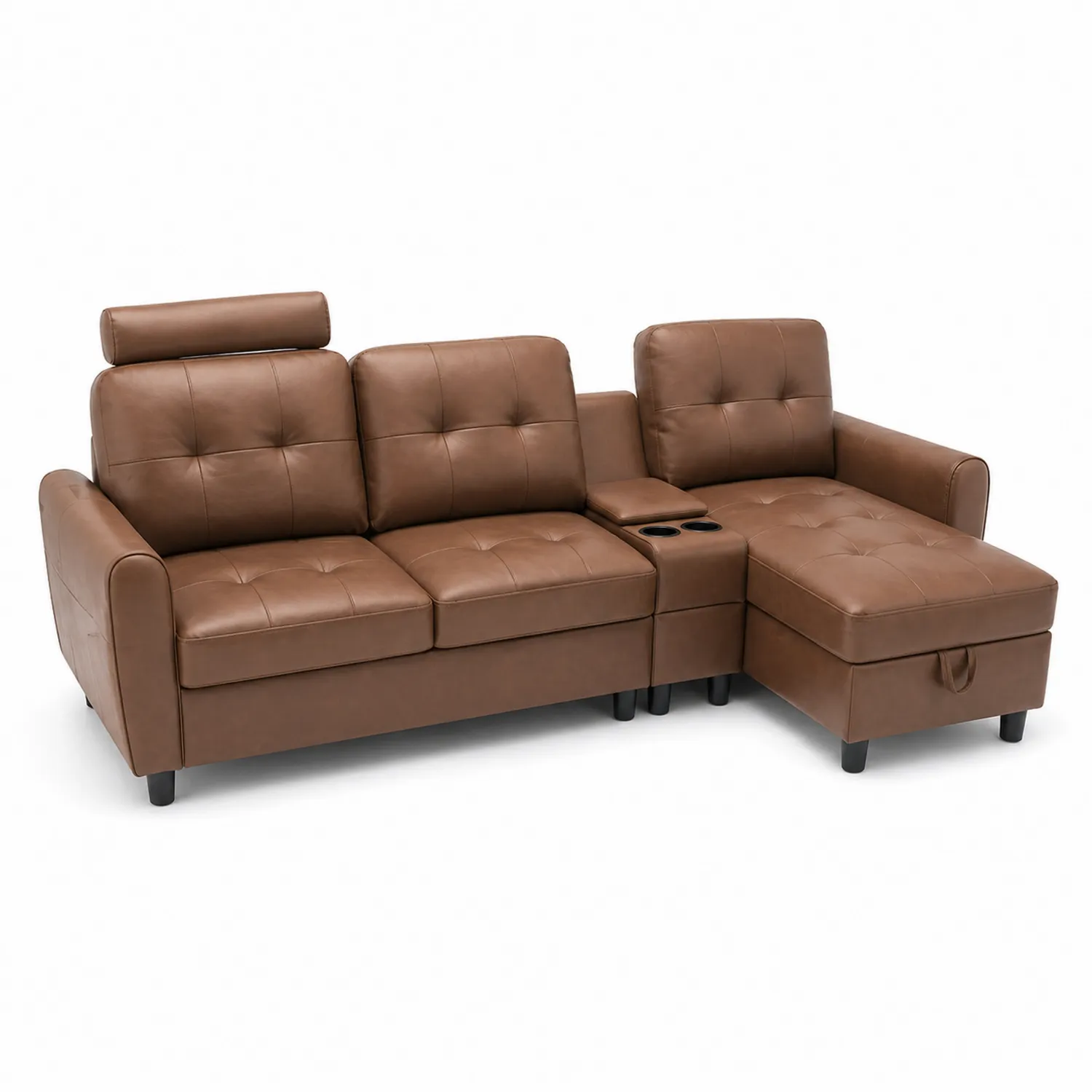 Ecksofa Polyurethan-Leder Braun mit Getränkehalter-Benrayzen