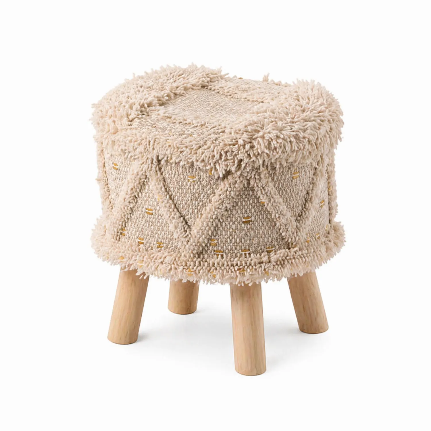 Runder Hocker Gewebte Baumwolle Beige mit Holzfüßen-Benrayzen