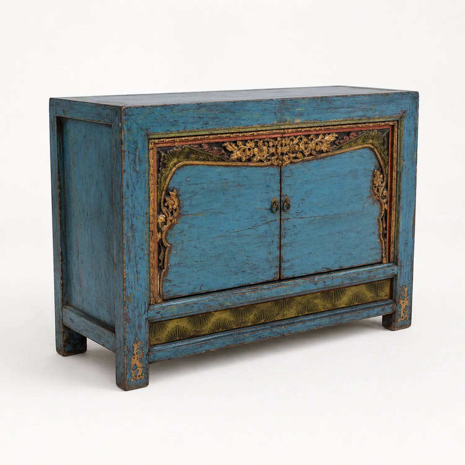 Massivholzschrank mit Antiken Verzierungen Blau und Gold 120x40x90 cm-Benrayzen