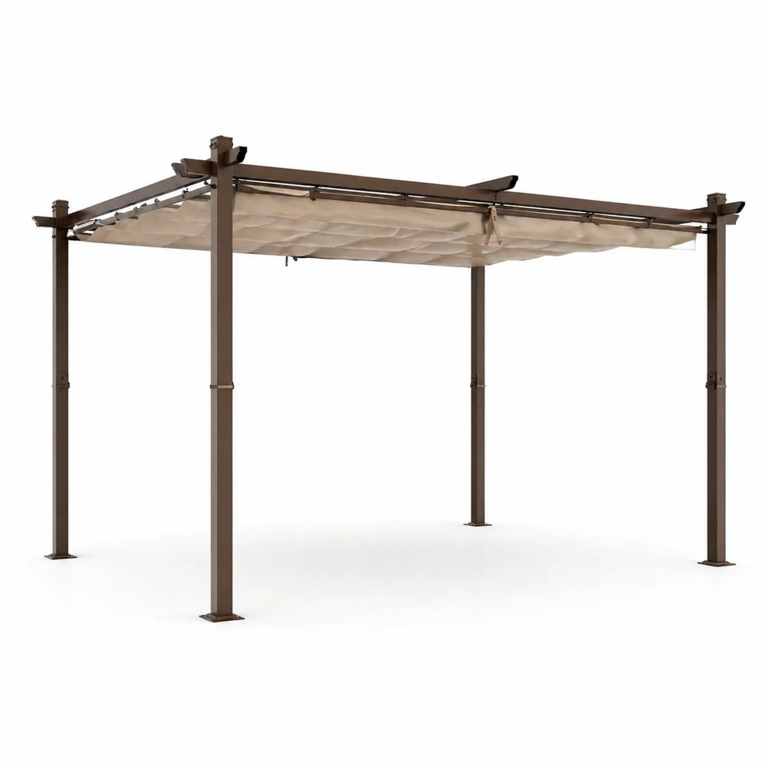 Pergola Metall mit Polyester-Sonnendach 300x300x220 cm Braun/Beige-Benrayzen