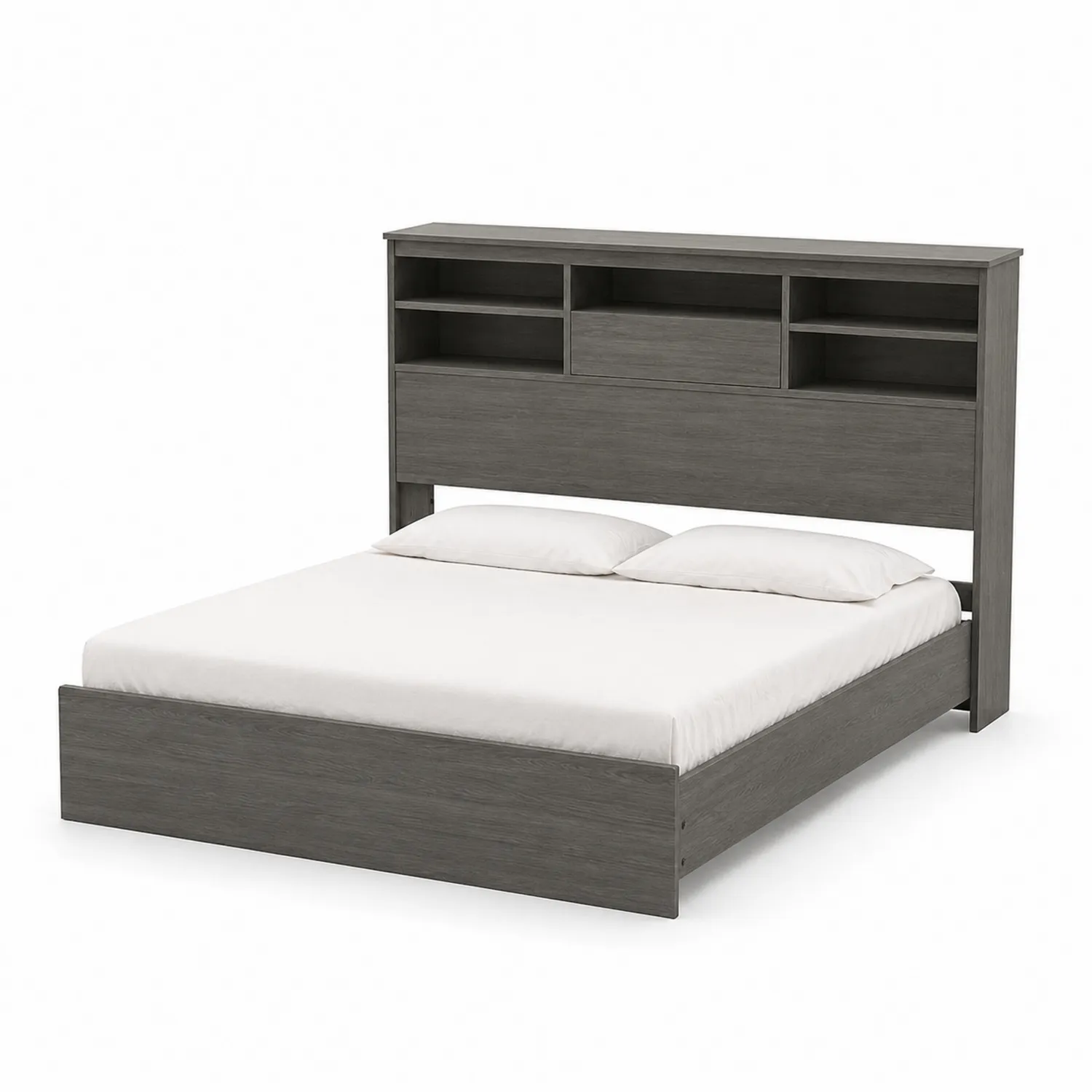 Holzbett mit Regal und Matratze 200x140 cm Grau-Benrayzen