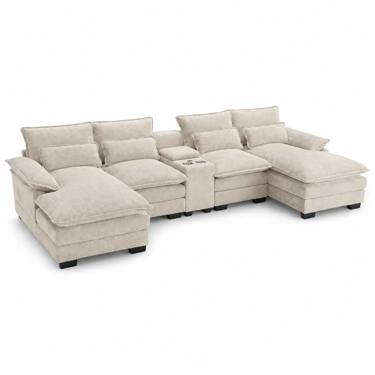 Modulares Mikrofaser Ecksofa Beige mit Becherhalter-Benrayzen