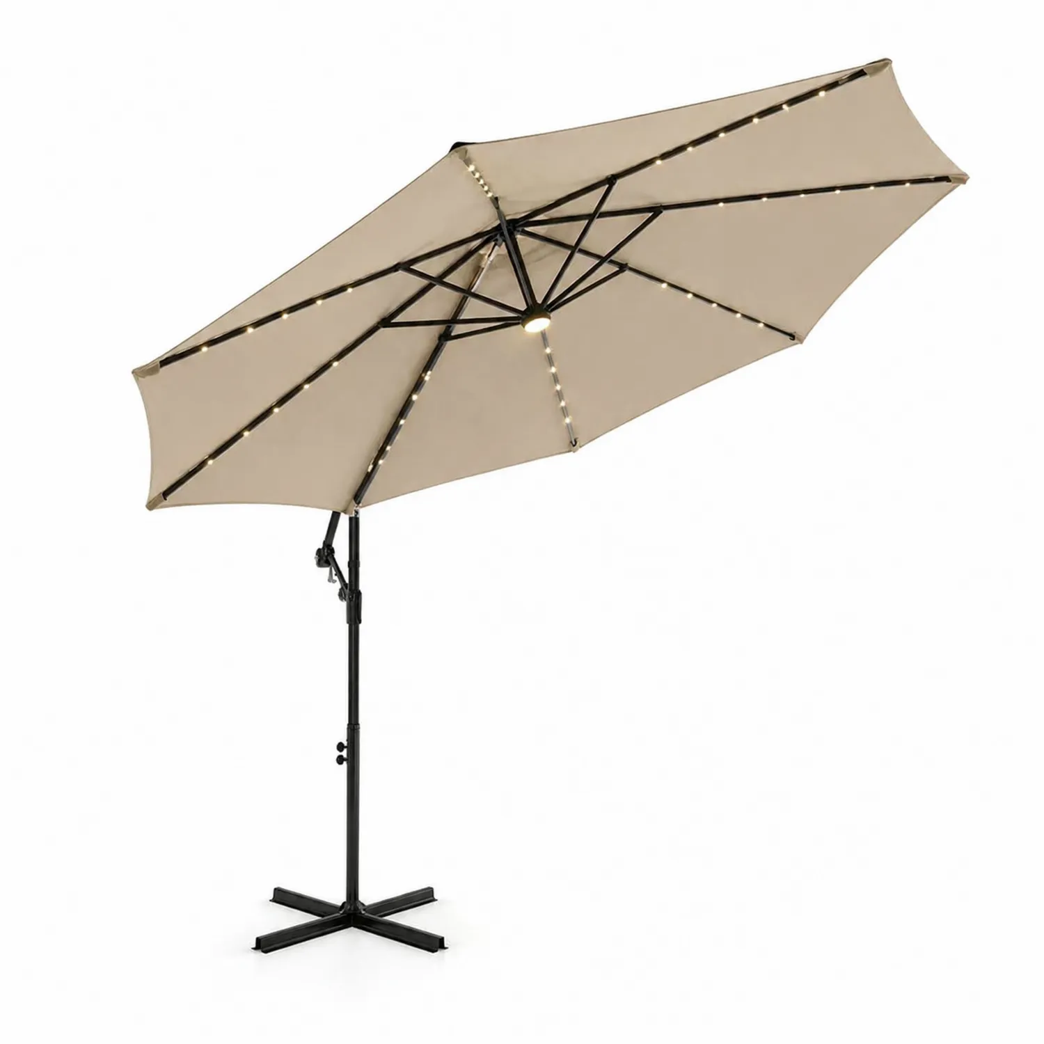Sonnenschirm mit LED-Beleuchtung Stoff Aluminium Beige-Benrayzen