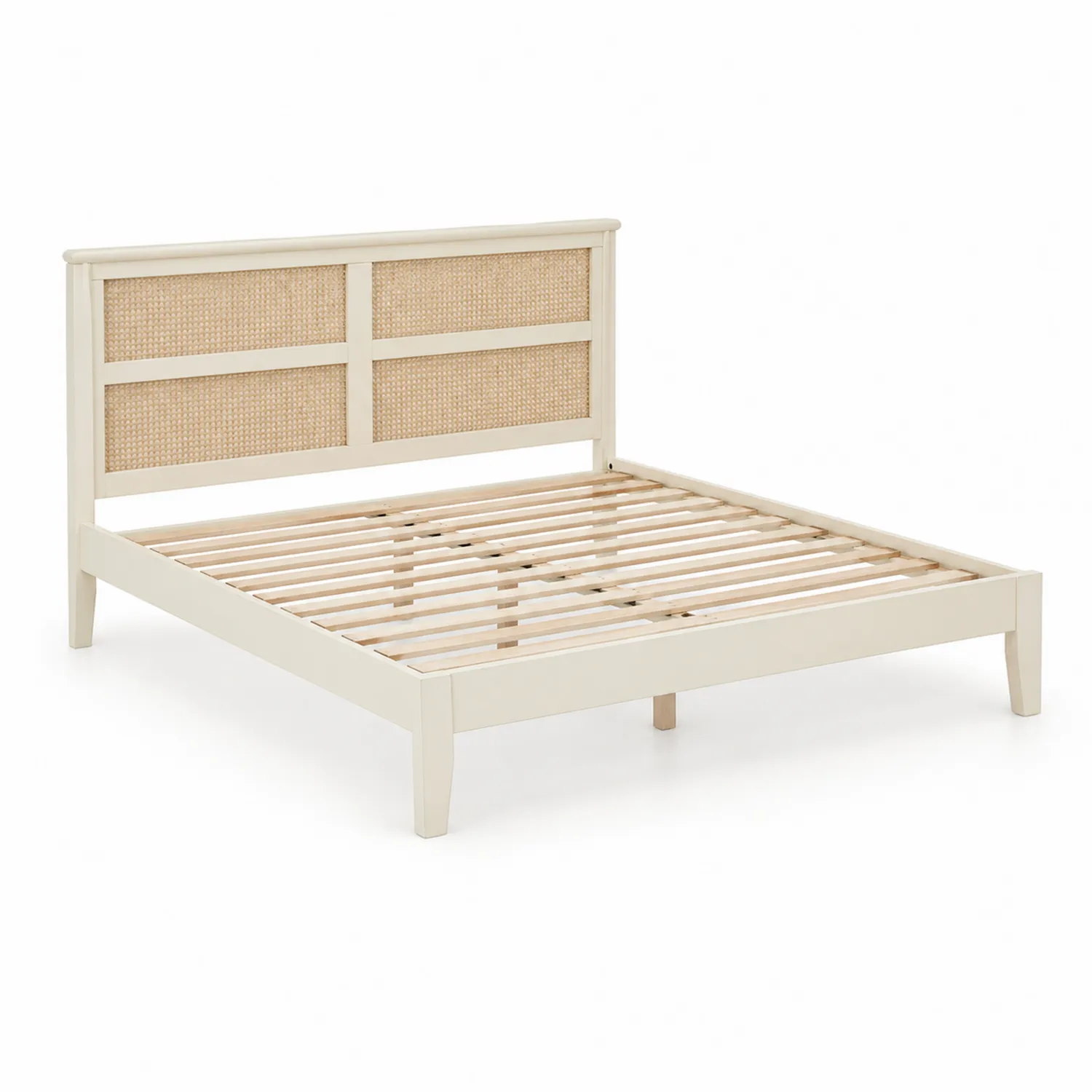 Holzbett mit Rattan-Kopfteil 200x160 cm Beige-Benrayzen