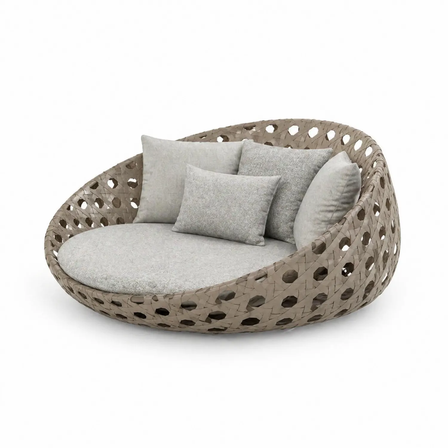 Rundes Polyrattan Sofa mit Kissen Beige-Benrayzen