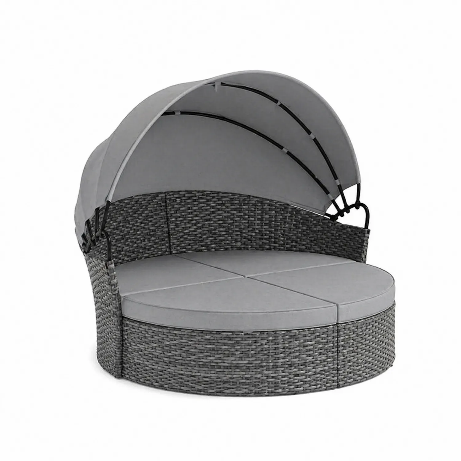 Rundes Rattan Gartensofa mit Verstellbarem Verdeck Grau-Benrayzen