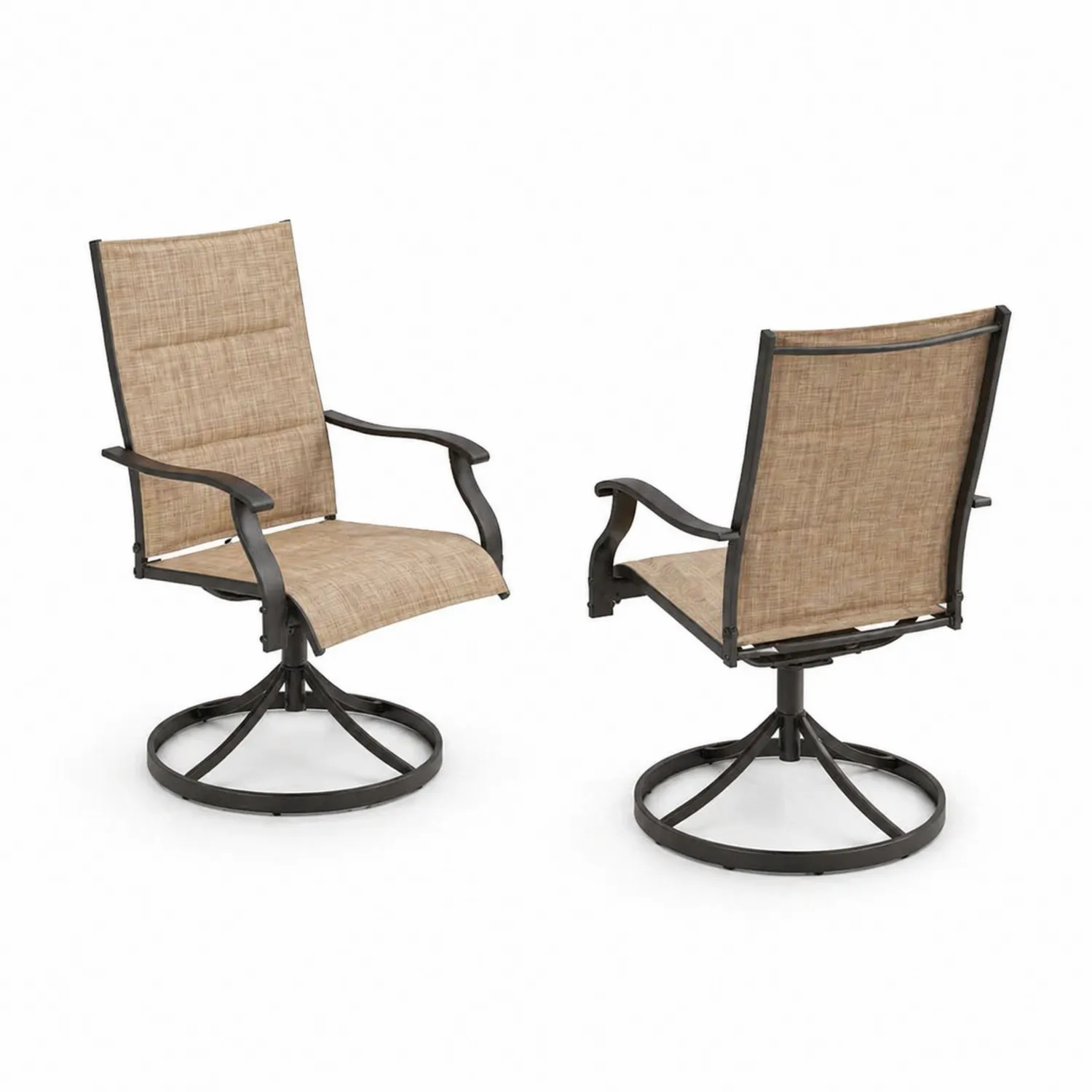 Drehbare Gartenstühle aus Metall und Textilene, Beige, 2er-Set-Benrayzen