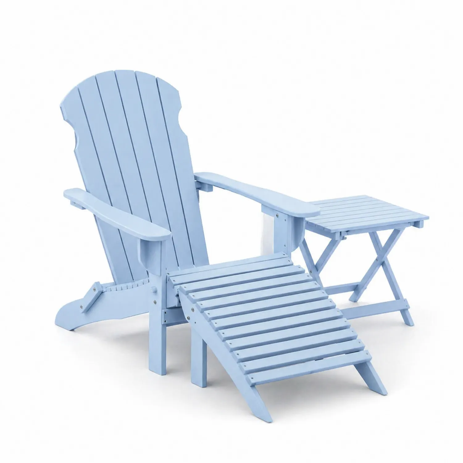 Adirondack Holzstuhl Set mit Ottomane und Tisch in Hellblau-Benrayzen