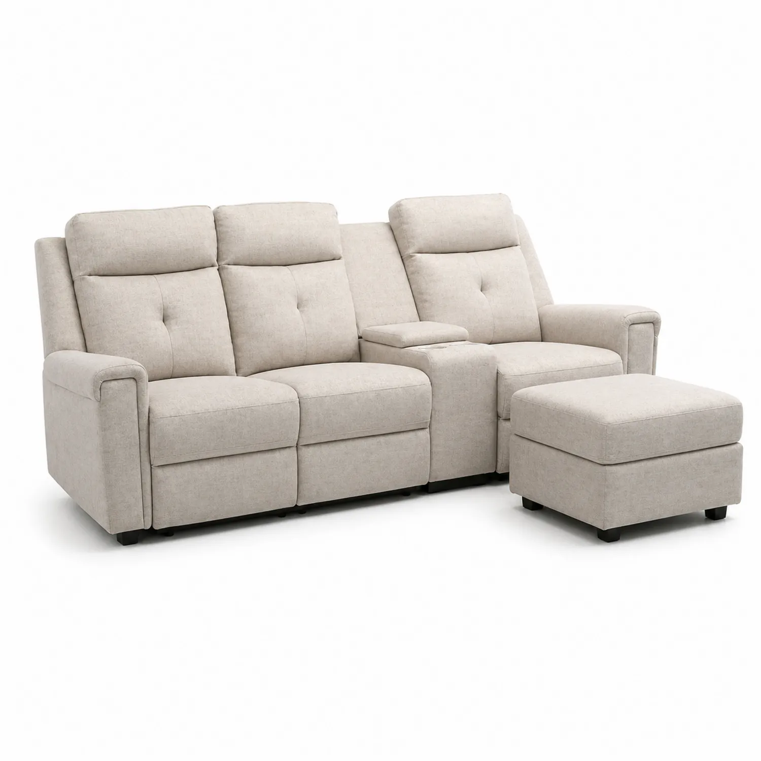 Verstellbare Holzrahmen-Sofa mit Hocker aus Polyester Beige-Benrayzen