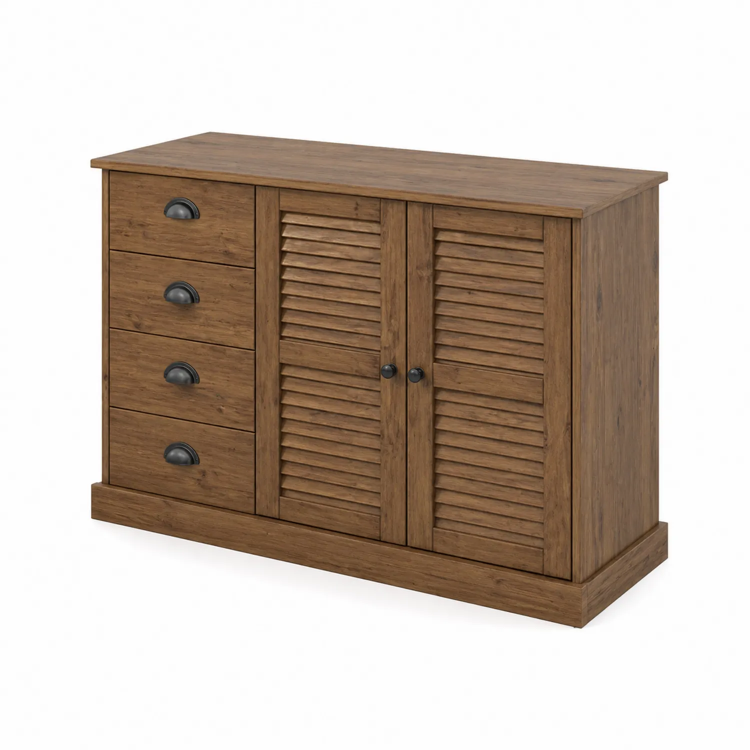 Kommode aus Holz mit 4 Schubladen und 2 Lamellentüren Braun-Benrayzen