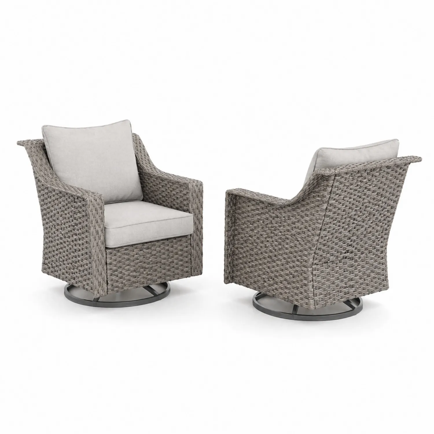 2er-Set Garten-Drehstühle aus Polyrattan mit Kissen, Grau-Benrayzen