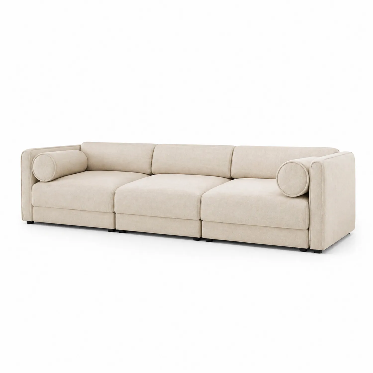 Sofá modular de poliéster beige con cojines cilíndricos