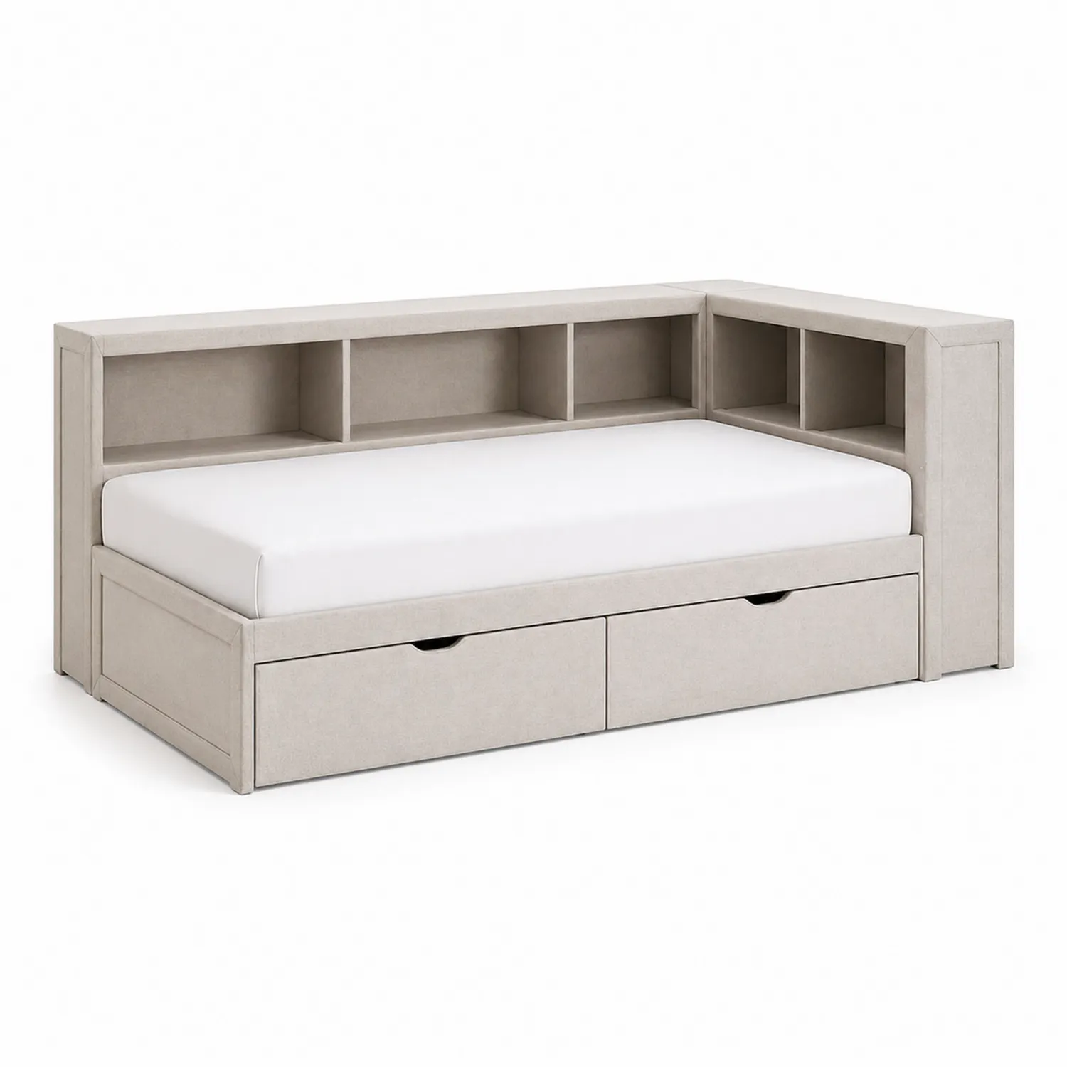 Cama de día de madera y poliéster con almacenamiento Beige