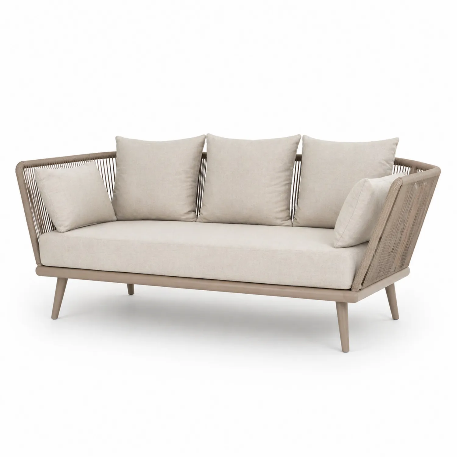 Sofá de Exterior con Estructura de Madera y Cojines de Tela Beige