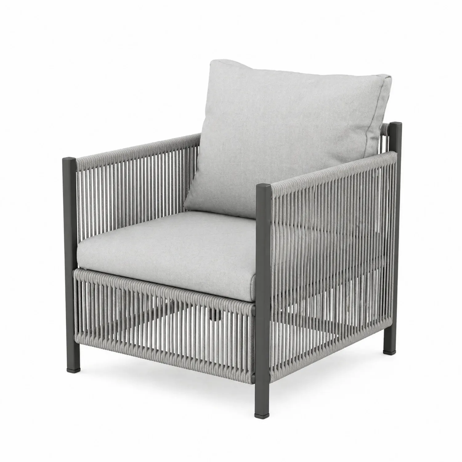 Sillón de exterior de aluminio y cuerda sintética gris