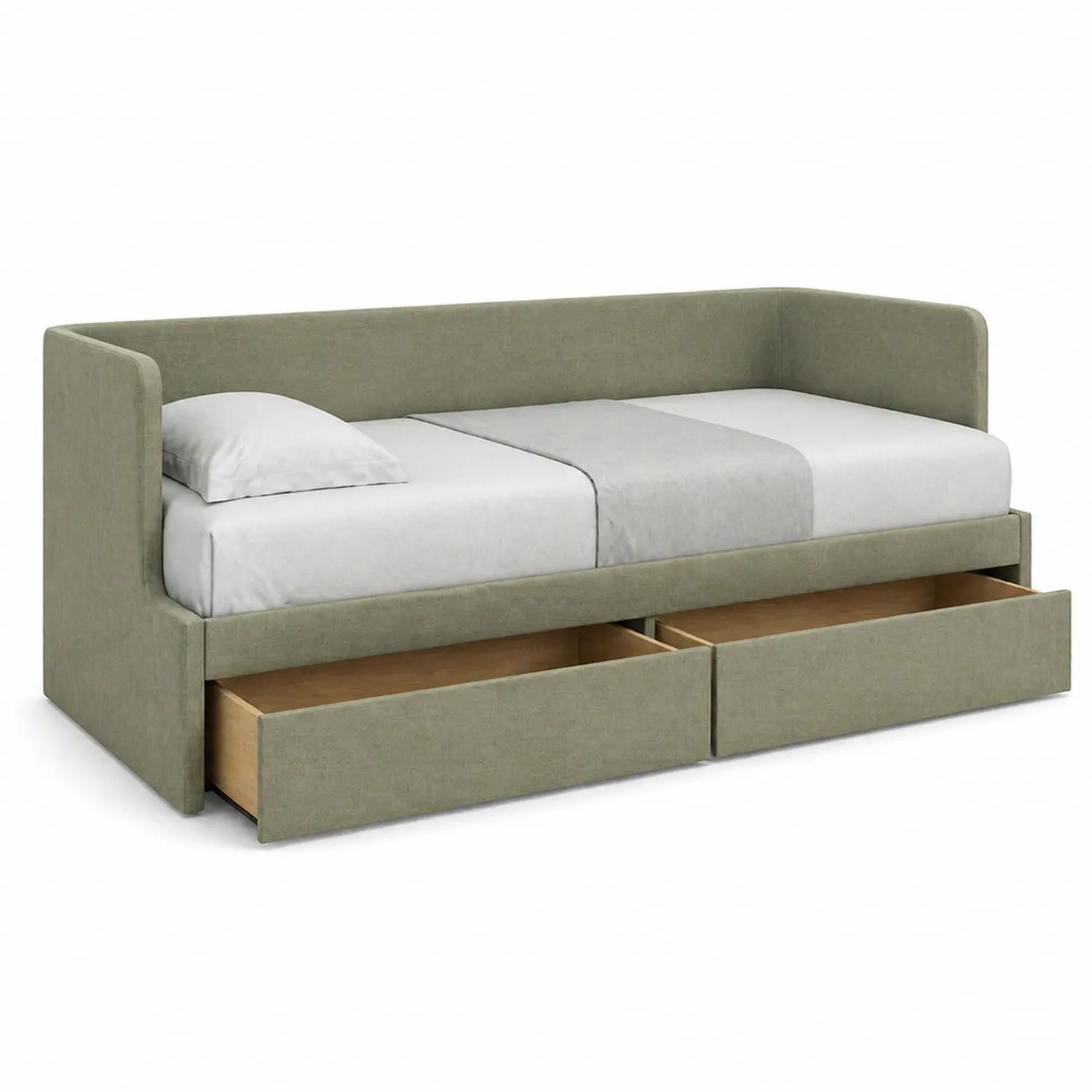 Cama de día con almacenaje de poliéster verde y cajones
