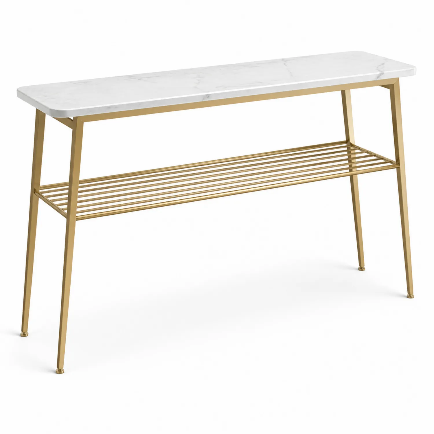 Mesa de mármol con estructura de metal dorado 120x30x80 cm