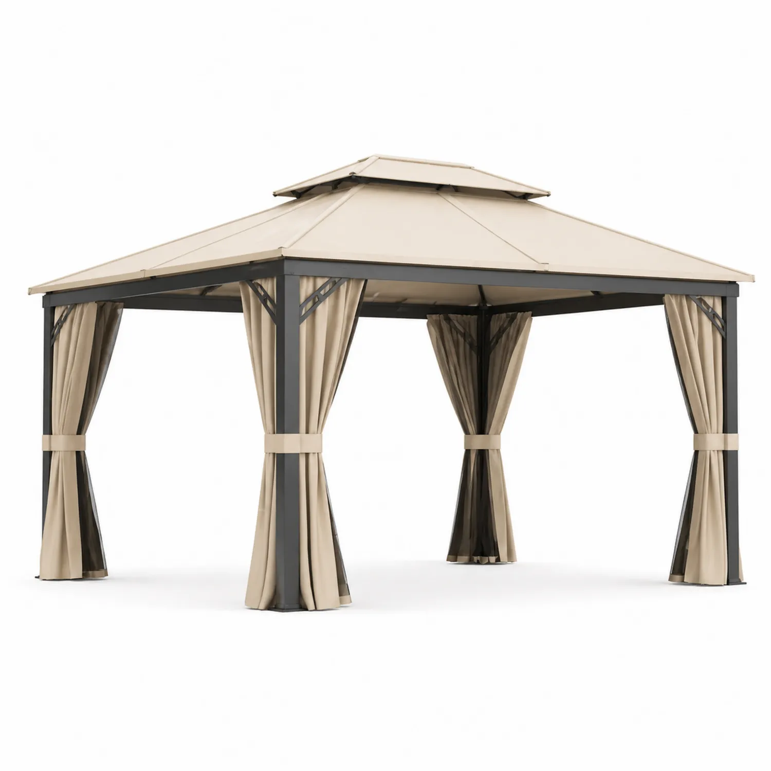 Cenador de Aluminio y Poliéster con Cortinas 3x4 m Beige