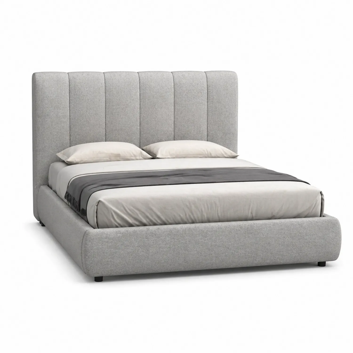 Cama doble tapizada en tela gris con cabecero alto 200x160 cm