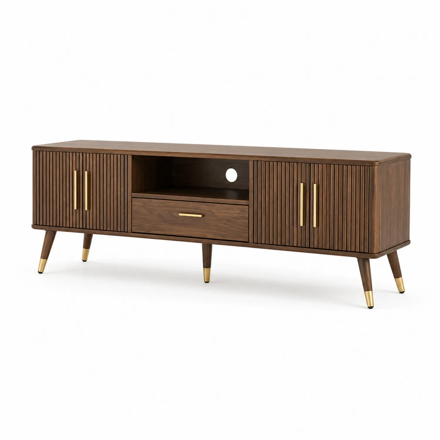 Mueble de TV de Madera y Metal con Acabado Dorado 180x40x50 cm Marrón