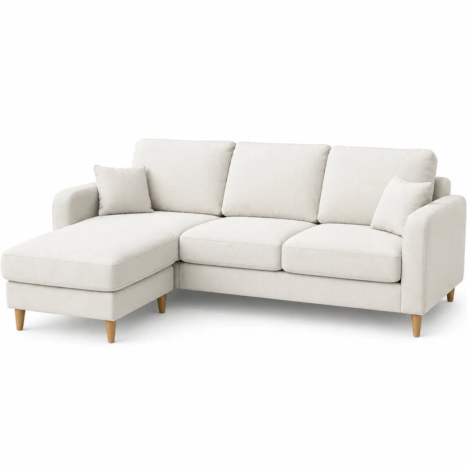 Sofá Seccional en L de Madera y Tela Beige 250x150x85 cm